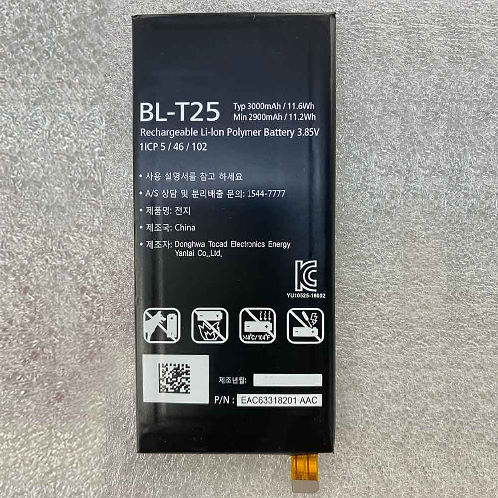 3.85V 2900mAh 11.2WH BL-T25 Smartphone Battery for LG BL-T25