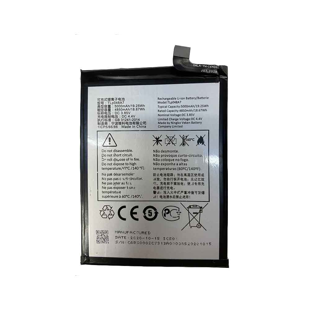 3.85V 4.40V 4850mAh 18.67WH TLp048A7 Smartphone Battery for Alcatel TLp048A7