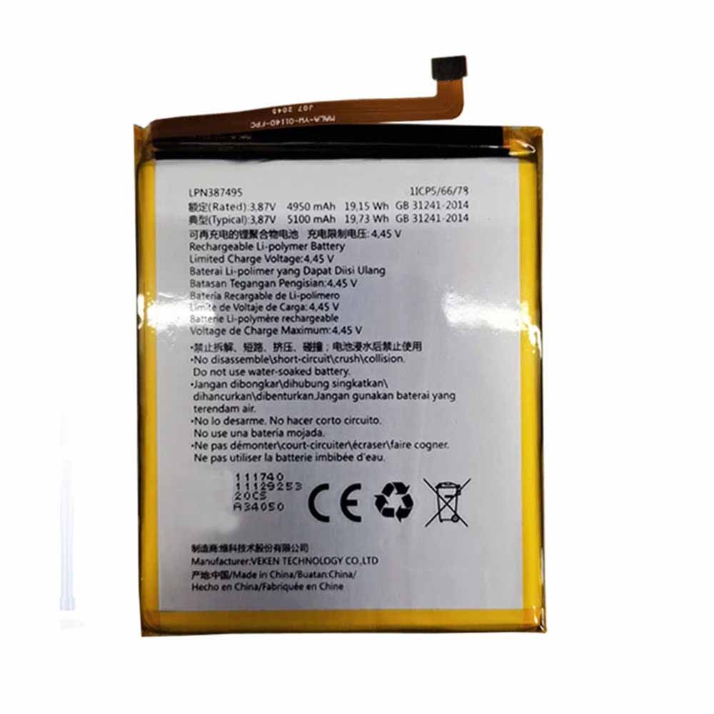 3.87V 4.45V 4950mAh 19.15WH LPN387495 Smartphone Battery for Hisense LPN387495