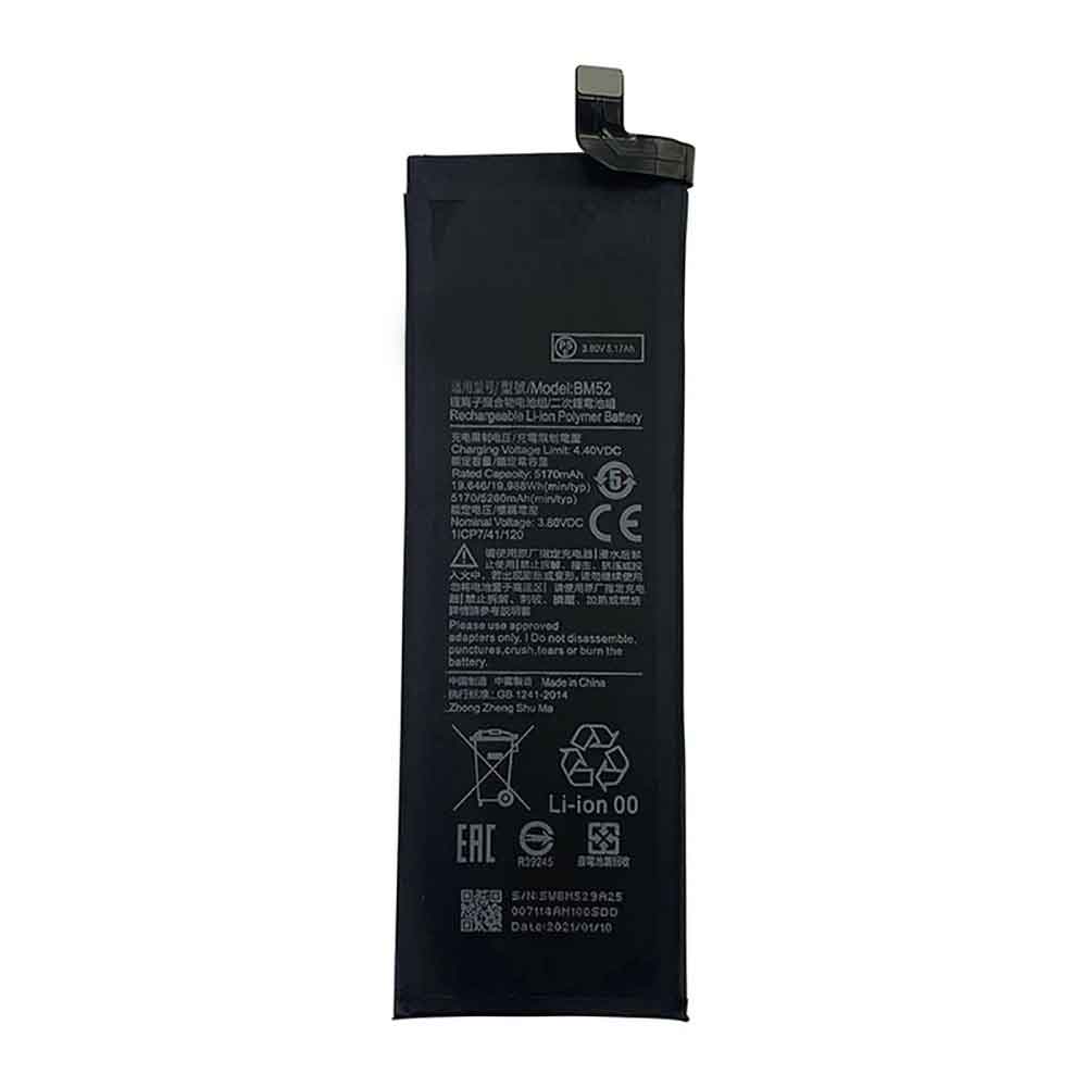 3.80V 4.40V 5170mAh 19.646WH BM52 Smartphone Battery for Xiaomi Mi CC9 Pro/Note 10