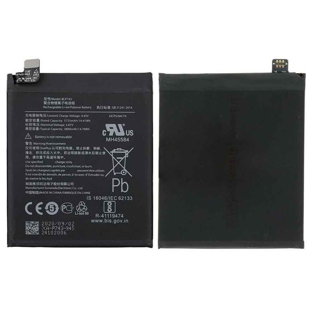 3.87V 4.45V 3725mAh 14.41WH BLP743 Smartphone Battery for OnePlus 7T
