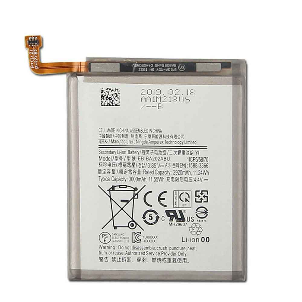 3.85V 4.4V 2920mAh 11.24WH EB-BA202ABU Smartphone Battery for Samsung Galaxy A20e