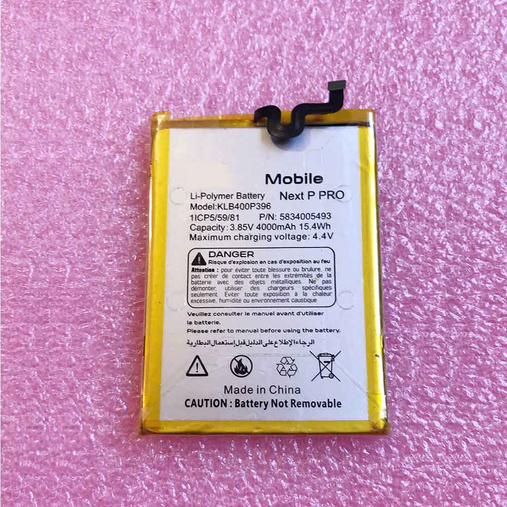 3.85V 4.40V 4000MAH 15.4WH KLB400P396 Smartphone Battery for Iris Mobile Next P Pro