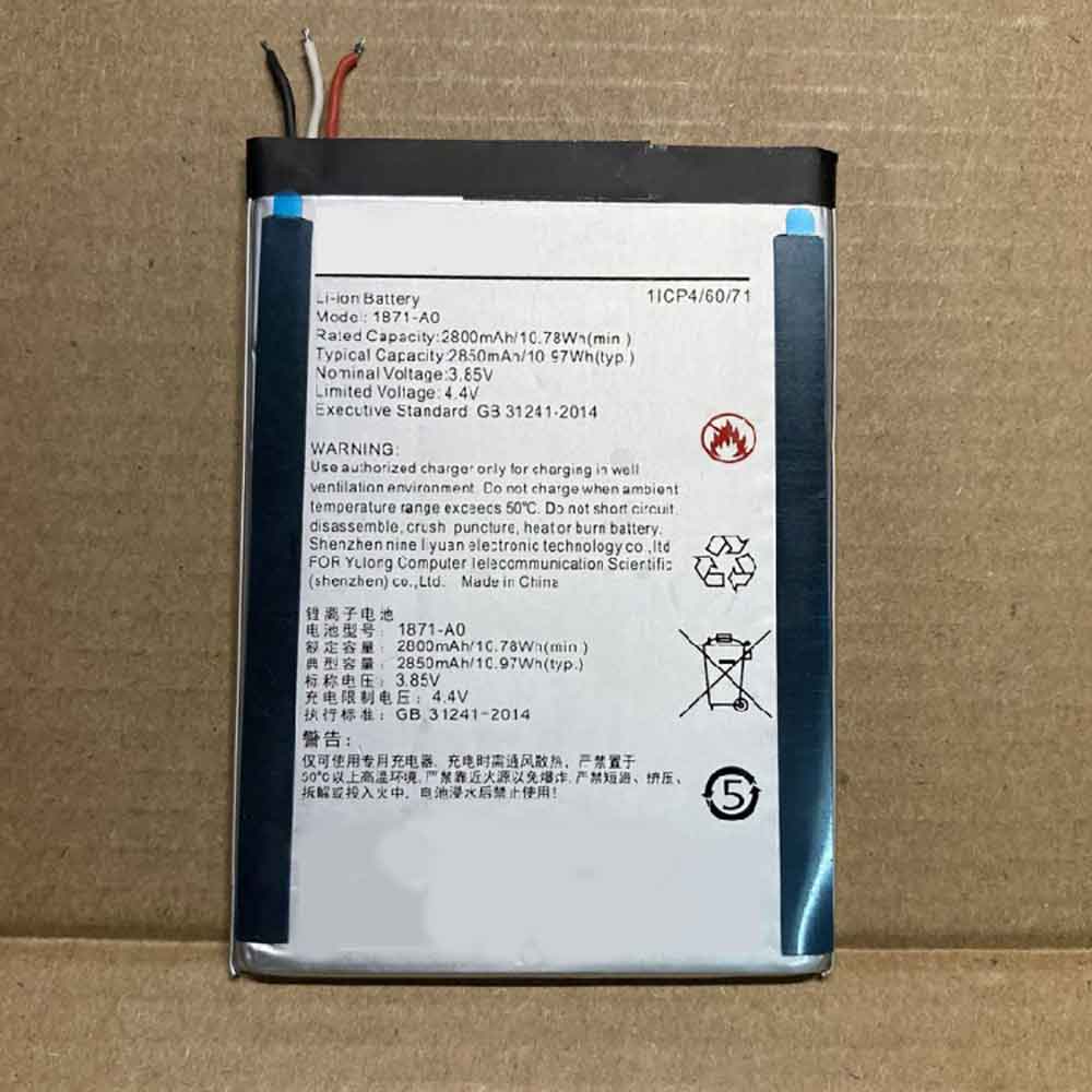 3.85V 4.40V 2850MAH 10.97WH 1871-A0 Smartphone Battery for Coolpad cool2