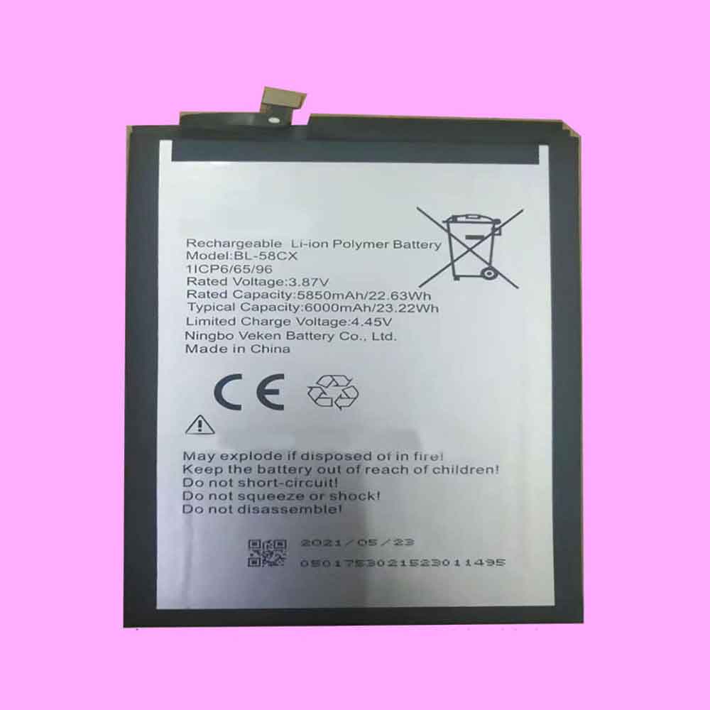3.87V 4.45V 5850mAh/22.63WH BL-58CX Smartphone Battery for Tecno BL-58CX