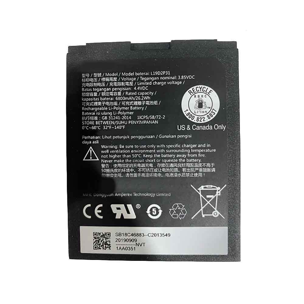 3.85V 4.4V 6800mAh/26.2WH L19D2P31 Smartphone Battery for Lenovo SB18C46883 C2013549