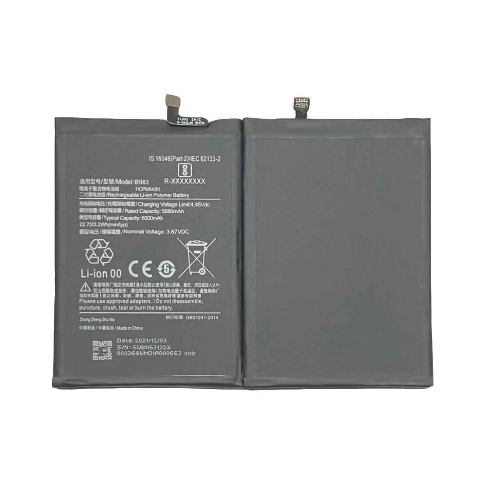 3.87V 4.45V 6000mAh/23.2WH BN63 Smartphone Battery for Xiaomi Redmi 10