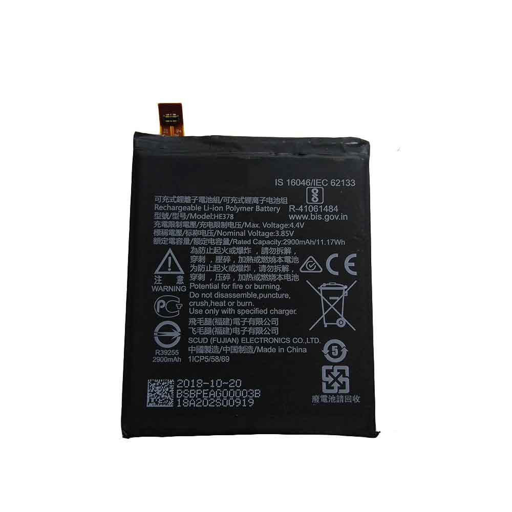 3.85V 4.4V 2900mAh 11.17WH HE378 Smartphone Battery for Nokia 5 HMD Heart TA-1044
