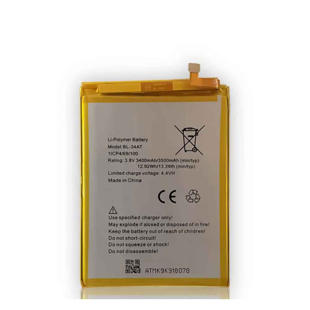 3.8V 4.4V 3400mAh/12.92WH BL-34AT Smartphone Battery for Tecno K9/K9+ K9 PLUS