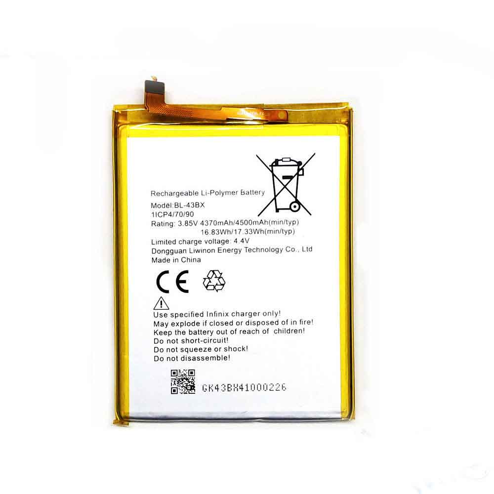 3.85V 4.4V 4500mAh/17.33WH BL-43BX Smartphone Battery for Infinix X604/Note 5