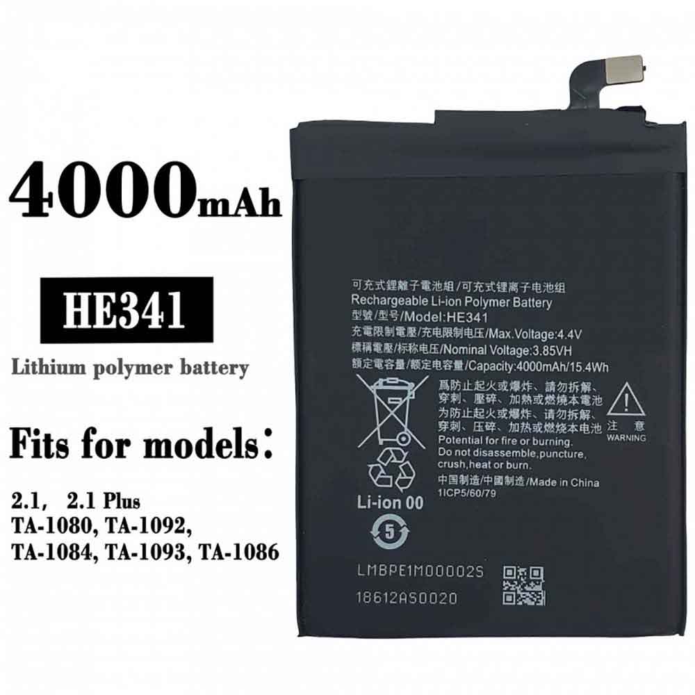 3.85V 4.4V 4000mAh/15.40WH HE341 Smartphone Battery for Nokia 2.1 TA-1080