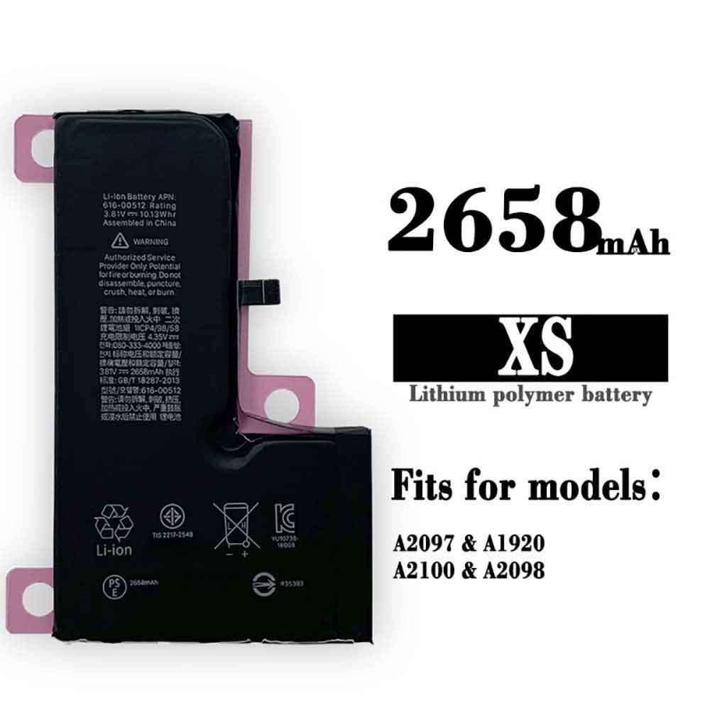 3.81V/4.35V 2658MAH/10.13WH Apple iPhone XS A1920 A2097 A2098 A2100 Replacement Battery