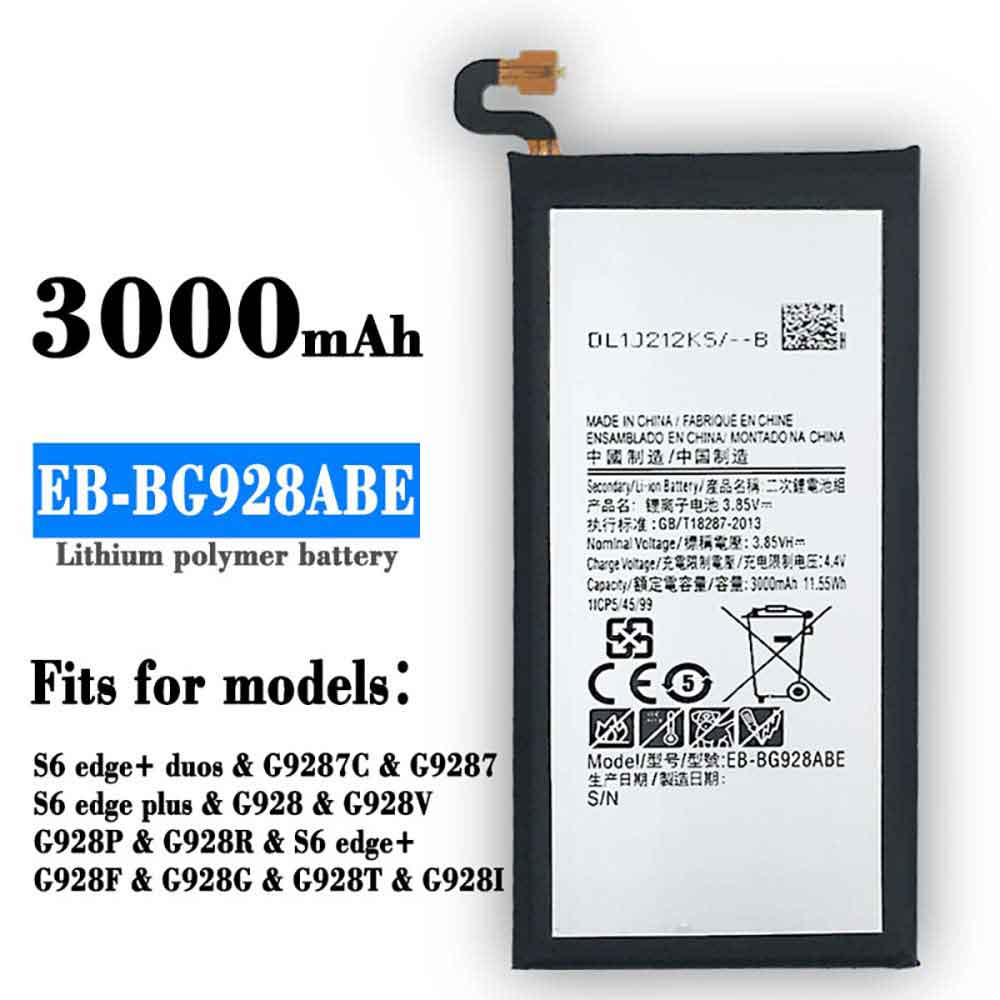 3.85V 4.4V 3000mAh/11.55WH EB-BG928ABE Smartphone Battery for Samsung Galaxy S6 Edge+ G928F