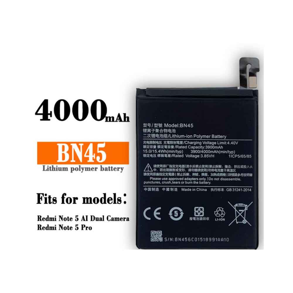 3.85V 4.4V 4000mAh/15.4WH BN45 Smartphone Battery for Xiaomi Redmi Note 5 Pro