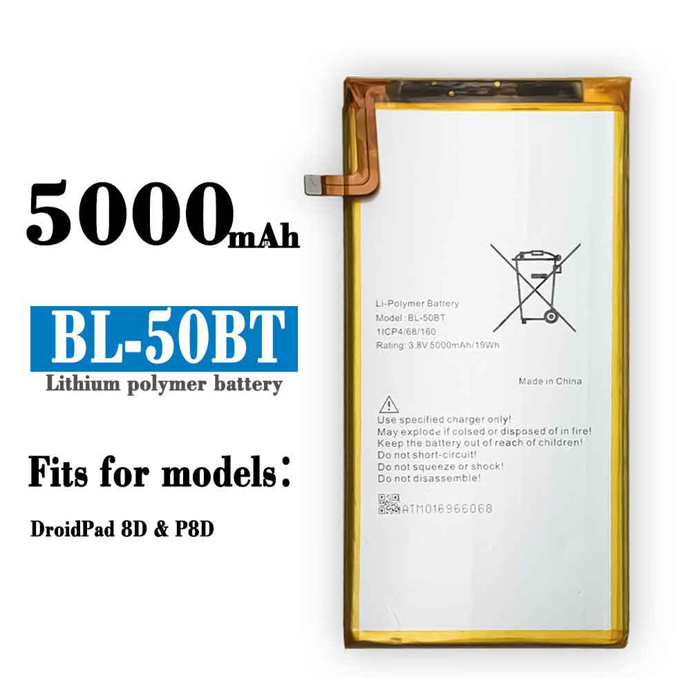 3.8V 5000mAh/19WH BL-50BT Smartphone Battery for Tecno DroidPad 8D/P8D