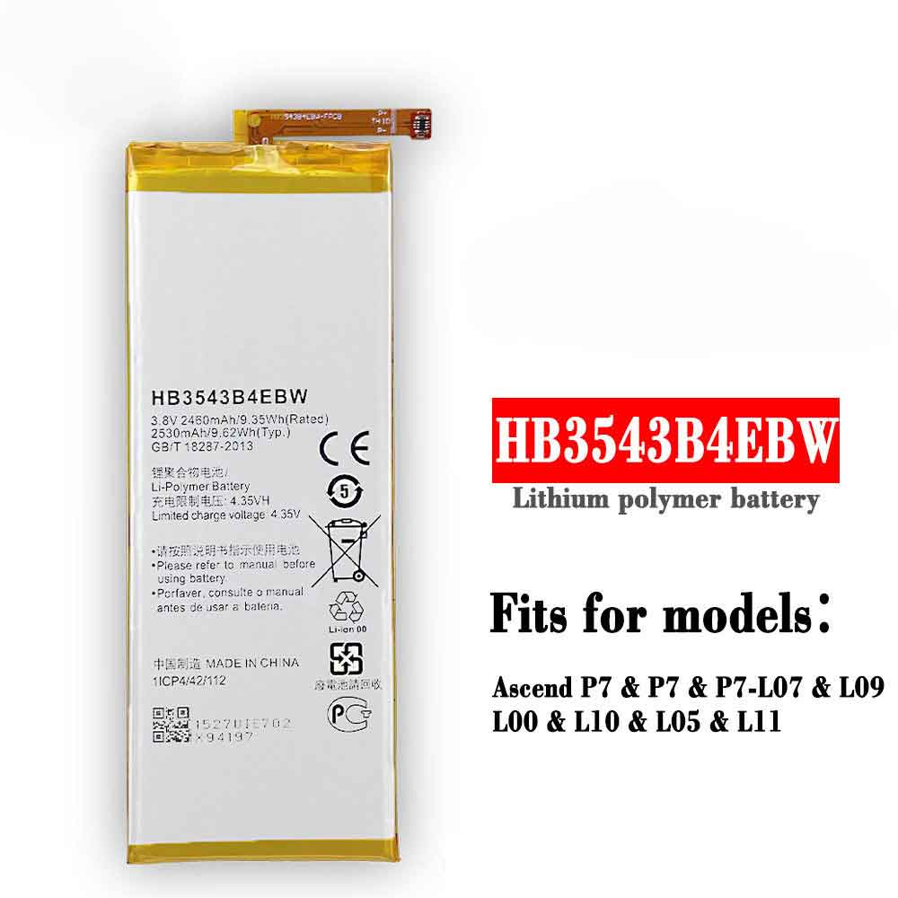 3.8V 4.35V 2460MAH/9.35Wh HB3543B4EBW Smartphone Battery for Huawei Ascend P7 P7-L07 L09 L00 L10 L05 L11