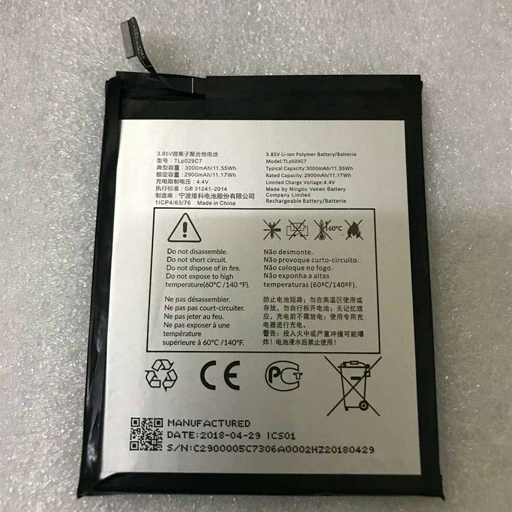 3.85V/4.4V 2900mAh/11.17WH TLp029C7 Smartphone Battery for Alcatel One Touch IDOL 3C