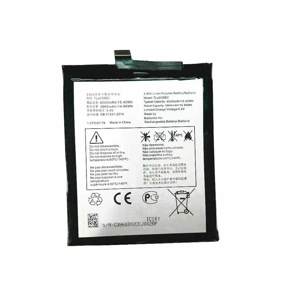 3.85V/4.4V 3860mAh/14.86WH TLP038BC Smartphone Battery for Alcatel Phone