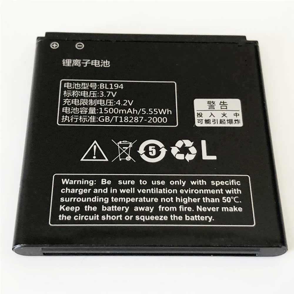 3.7V/4.2V 1500mAh/5.55WH BL194 Smartphone Battery for Lenovo A780 A790E A298t A530 A560E A360 A710E