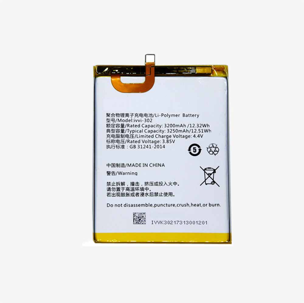 3.85V/4.4V 3200mAh/12.32WH ivvi-302 Smartphone Battery for Coolpad Ivvi v3 v3-t