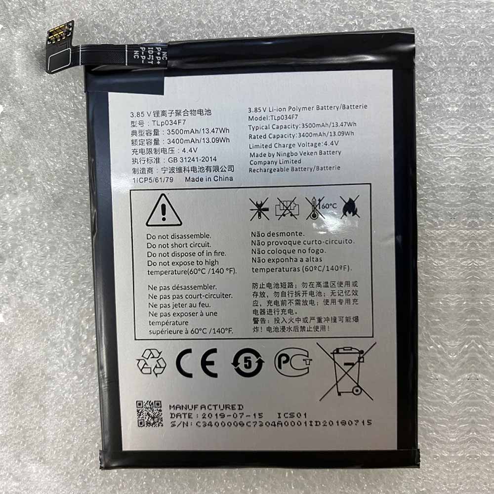 3.85V/4.4V 3400mAh/13.09WH TLp034F1 Tablet Battery for Alcatel 3(2019)