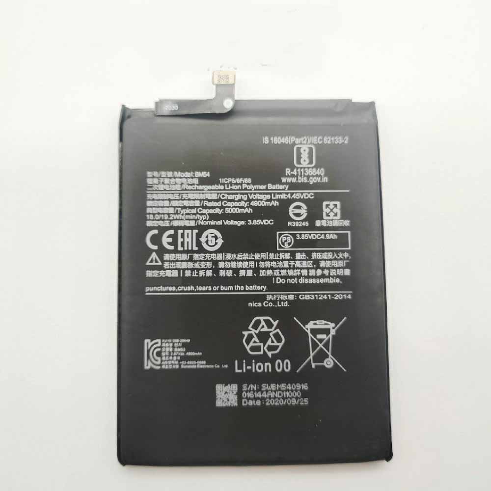 3.87V/4.45V 4900mAh/18.0WH BM54 Smartphone Battery for Xiaomi note9T NOTE9 5G