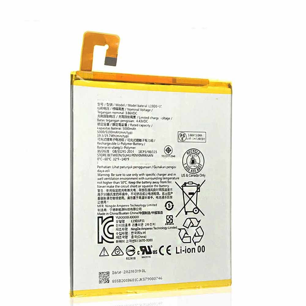 3.86V/4.43V 5000mAh/19.3Wh L19D1P31 Smartphone Battery for Lenovo Tab M8 TB-8505F/M/N/I