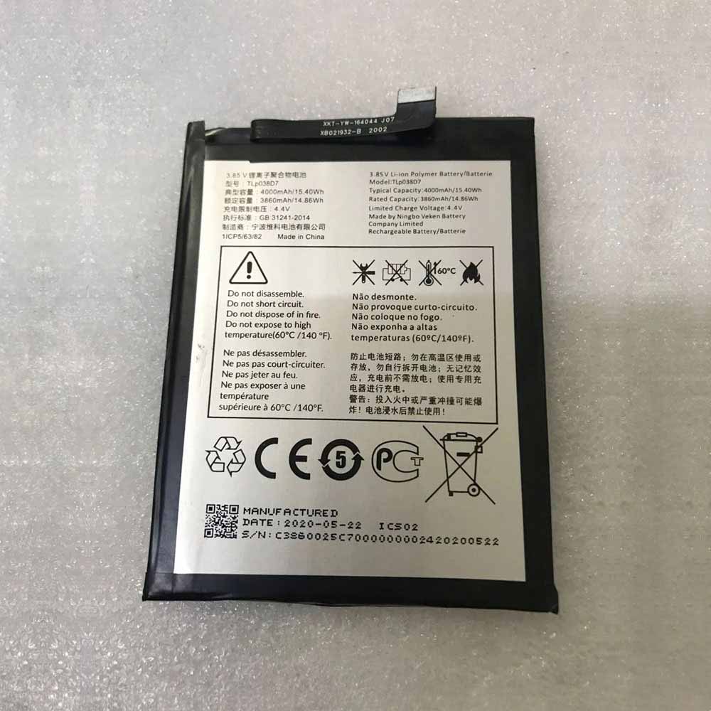 3.85V 3860mAh TLp038D7 Smartphone Battery for Alcatel TLp038D7
