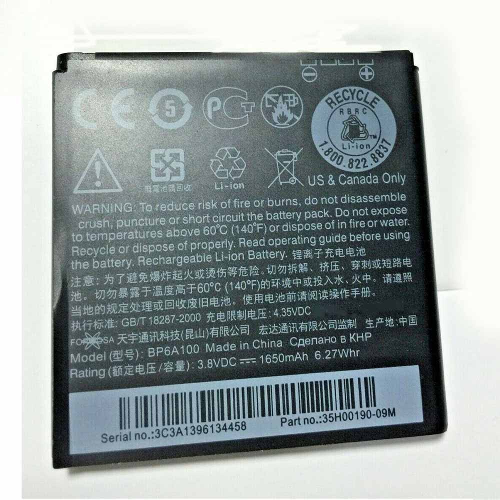 3.8V/4.35V 1650mAh/6.27WH BP6A100 Smartphone Battery for HTC Desire 300 301E 301S