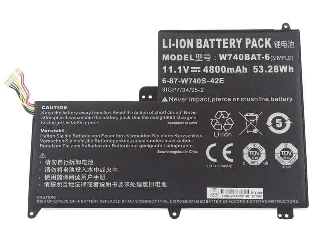 11.1V 4800mAh/53.28Wh Clevo S413 W740SU X411 Series Replacement Battery