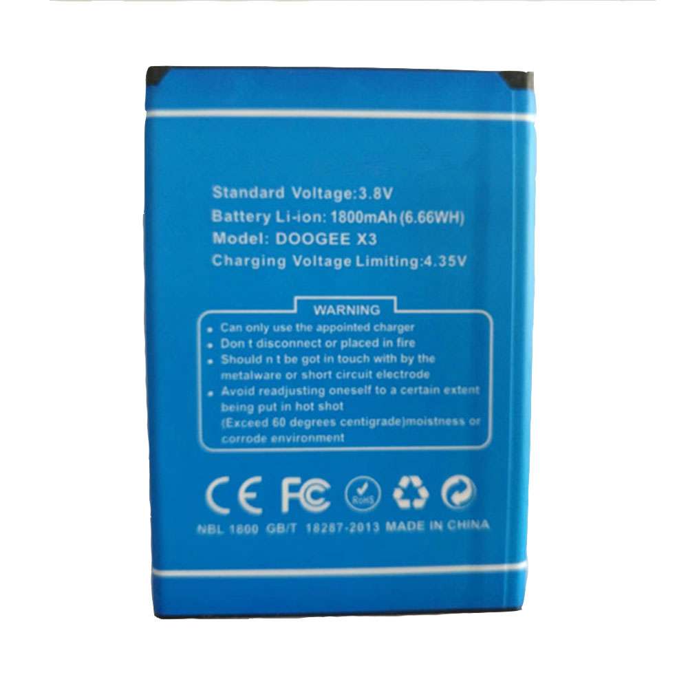 1800mAh 3.7V/4.2V Doogee X3 Replacement Battery