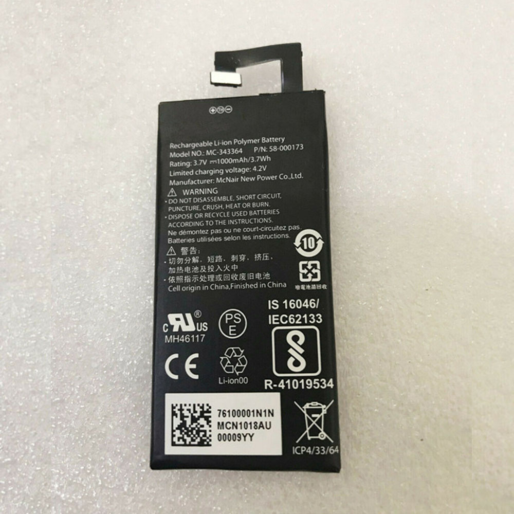 3.85V/4.2V 1000mAh/3.7Wh MC-343364 Tablet Battery for McNair MC-343364 58-000173