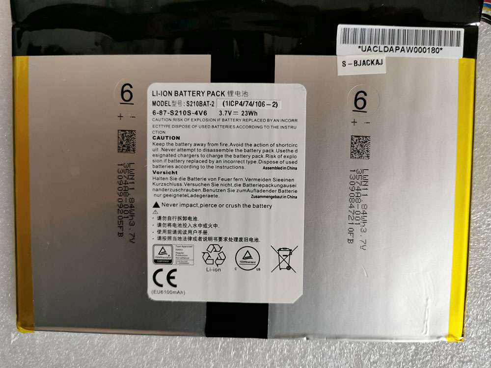 3.7V/4.2V 24Wh S210BAT-2 Tablet Battery for Clevo S210BAT-2 6-87-S210S-4V61 S210S